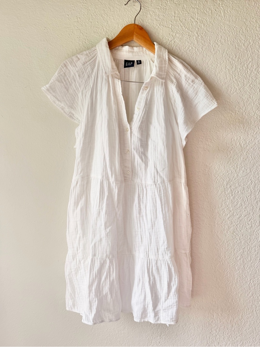 Gap White Cotton Gauze Tiered Dress Sz M
